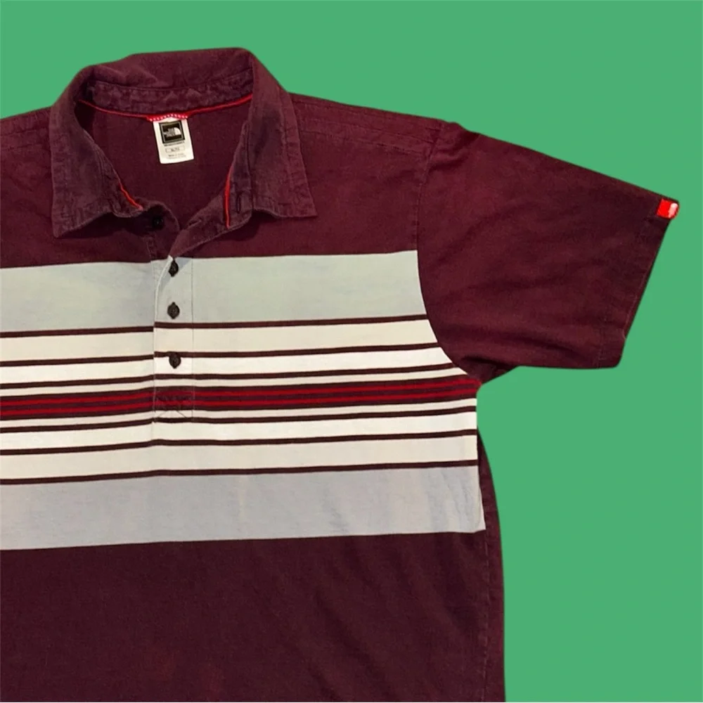 Vintage North Face Sun-Faded Striped Knit Funky Polo 100% Cotton   Men’s Size XL